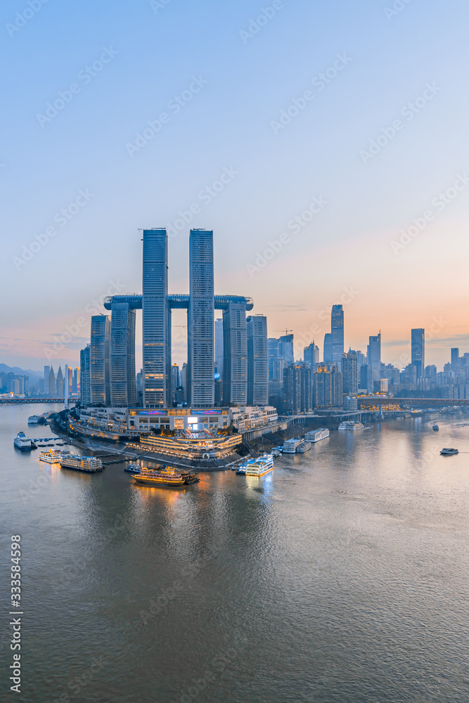 中国重庆朝天门码头高角度景观