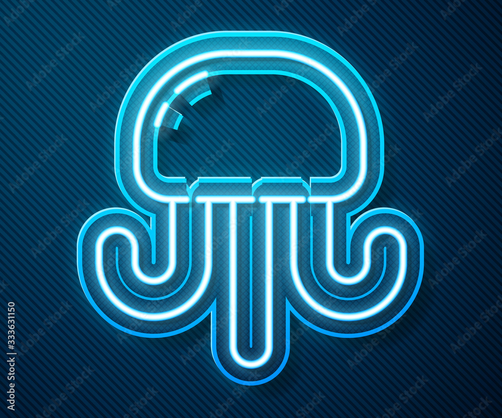 Glowing neon line Jellyfish icon isolated on blue background. Vector Illustration