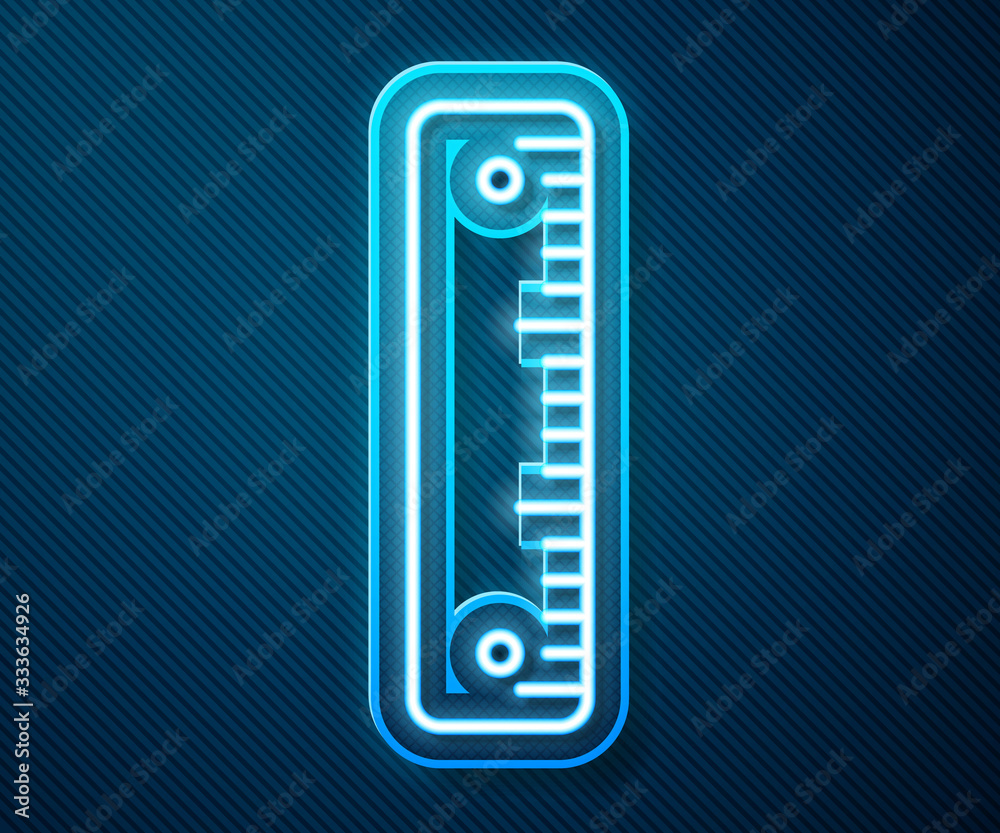 Glowing neon line Ruler icon isolated on blue background. Straightedge symbol. Vector Illustration