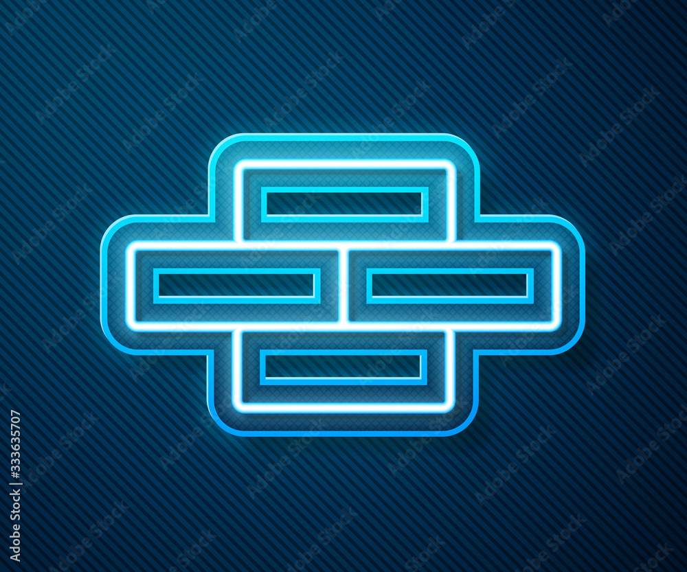 Glowing neon line Bricks icon isolated on blue background. Vector Illustration