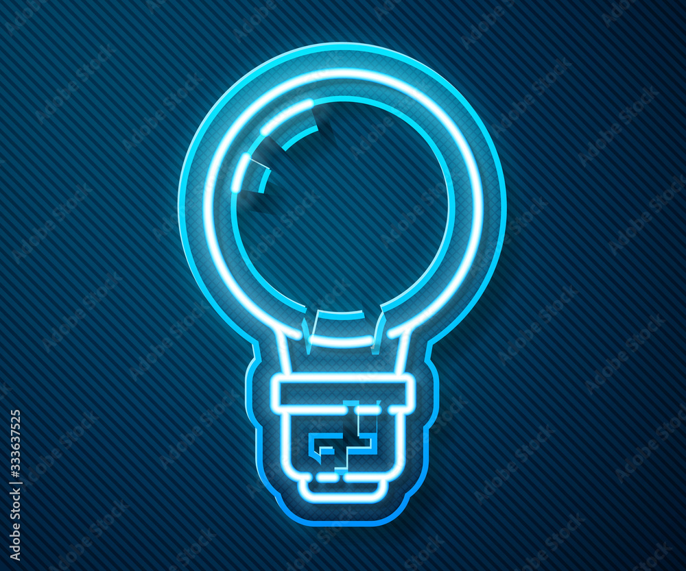 Glowing neon line Light bulb with concept of idea icon isolated on blue background. Energy and idea 