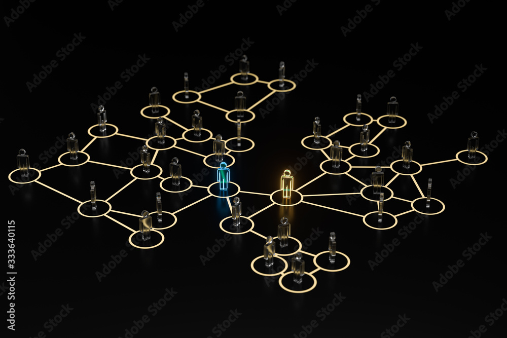 具有信息和通信概念的光彩照人的小人物，3d渲染。