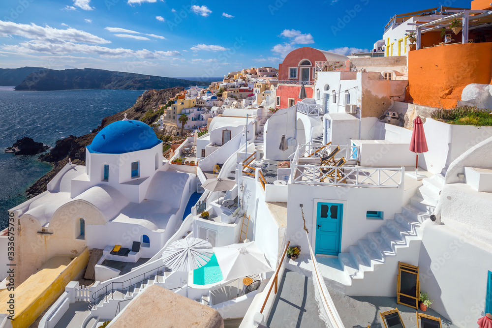 Oia town cityscape at Santorini island in Greece