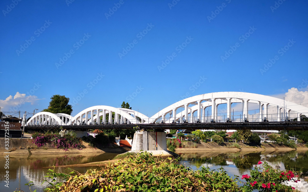 White bridges and clear blue skies