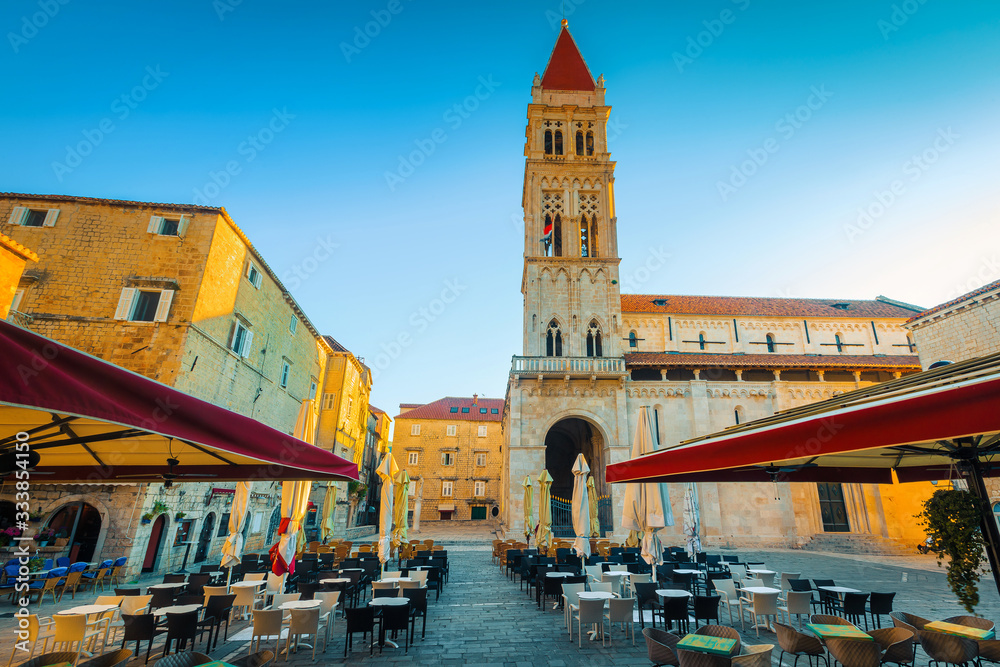 Town square with street cafe in Trogir, Dalmatia, Croatia