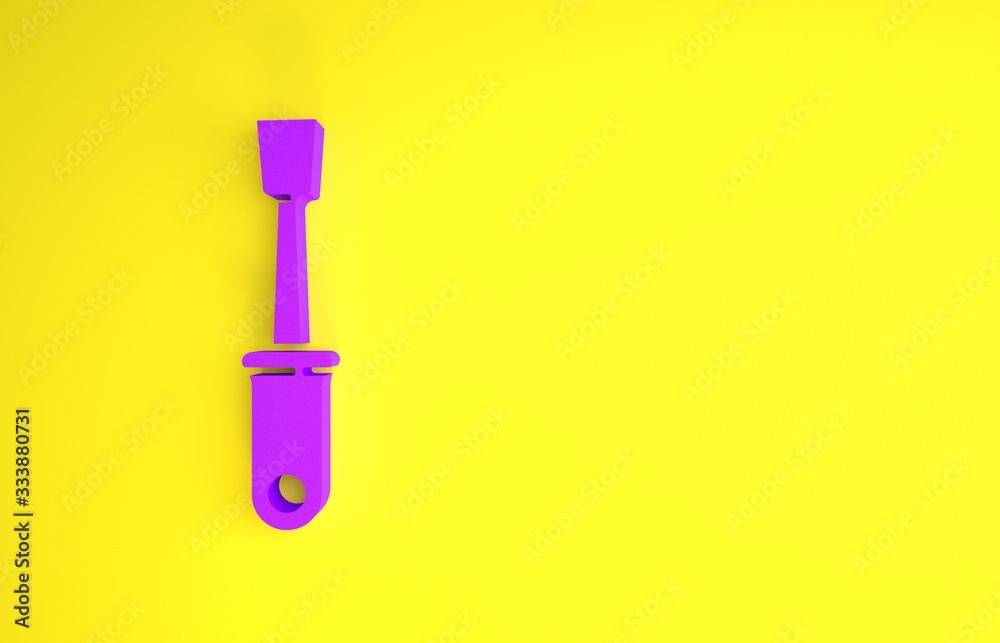 Purple Screwdriver icon isolated on yellow background. Service tool symbol. Minimalism concept. 3d i