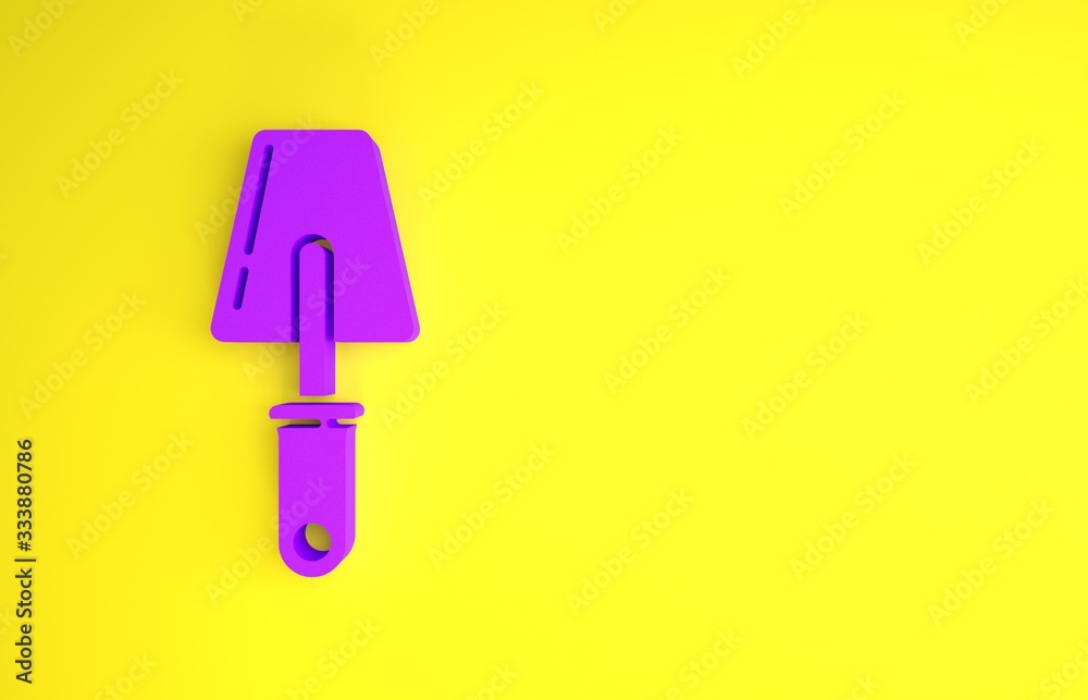 Purple Trowel icon isolated on yellow background. Minimalism concept. 3d illustration 3D render