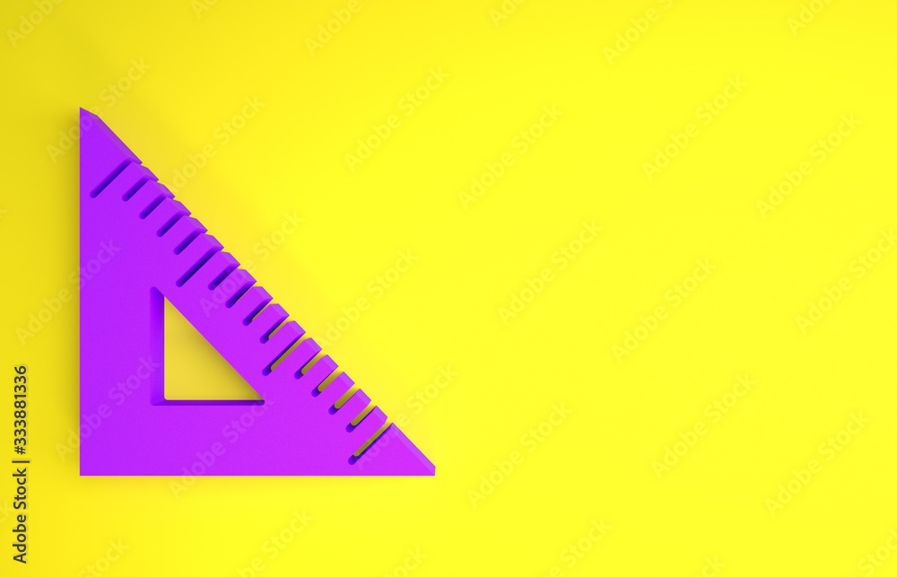 Purple Triangular ruler icon isolated on yellow background. Straightedge symbol. Geometric symbol. M