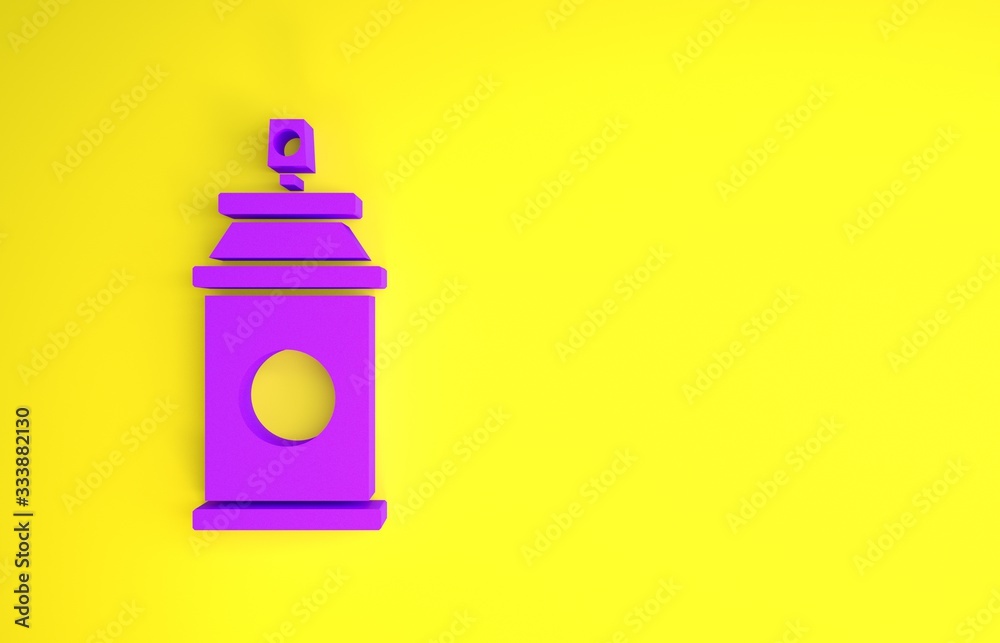 Purple Paint spray can icon isolated on yellow background. Minimalism concept. 3d illustration 3D re