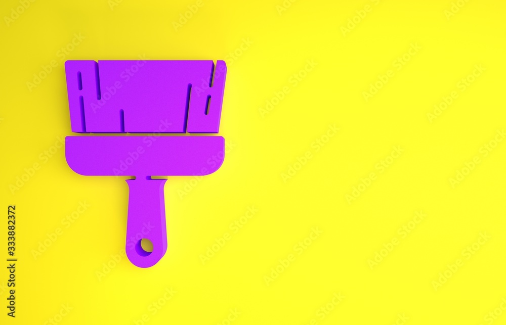 Purple Paint brush icon isolated on yellow background. Minimalism concept. 3d illustration 3D render