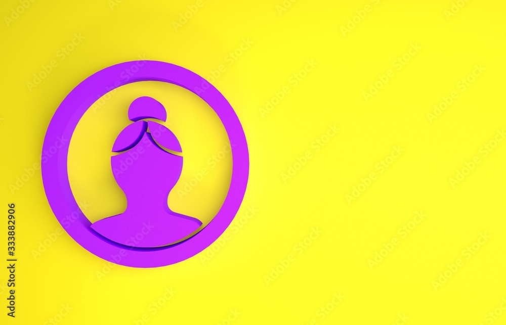 Purple Create account screen icon isolated on yellow background. Minimalism concept. 3d illustration