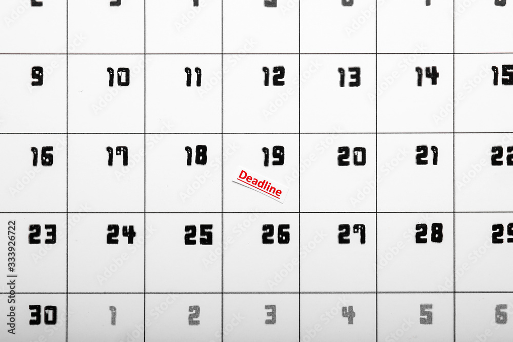 Calendar with marked date, closeup. Deadline concept