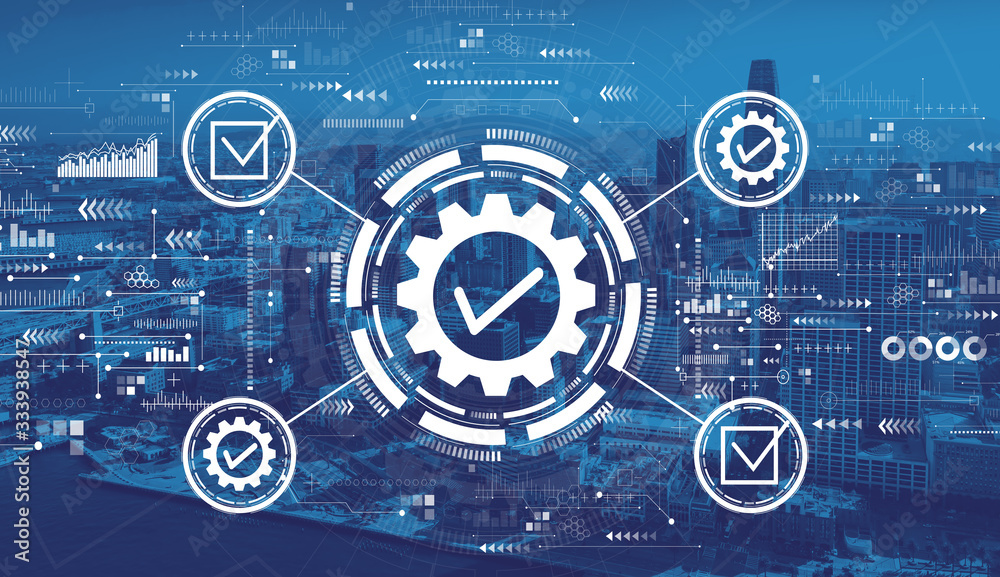 Quality control approval with downtown San Francisco skyline buildings