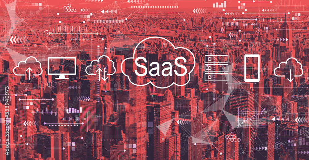 SaaS - software as a service concept with the New York City skyline