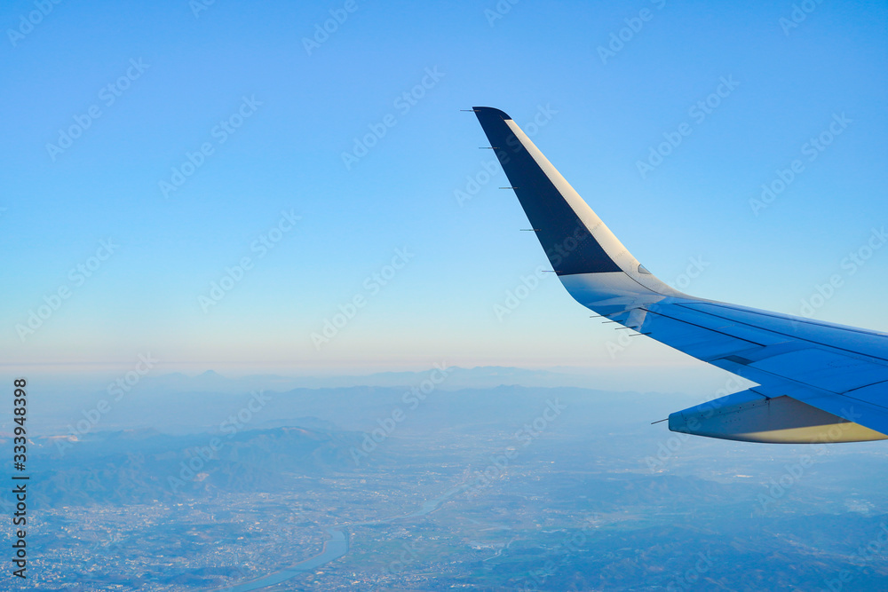 Sunny view from airplane window