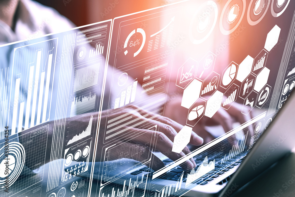 Big Data Technology for Business Finance Analytic Concept. Modern graphic interface shows massive in