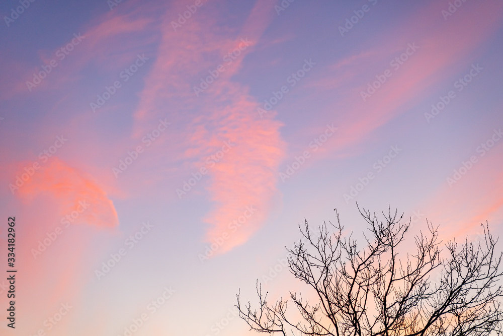 Beautiful Brooklyn winter sky with clouds at red sunset