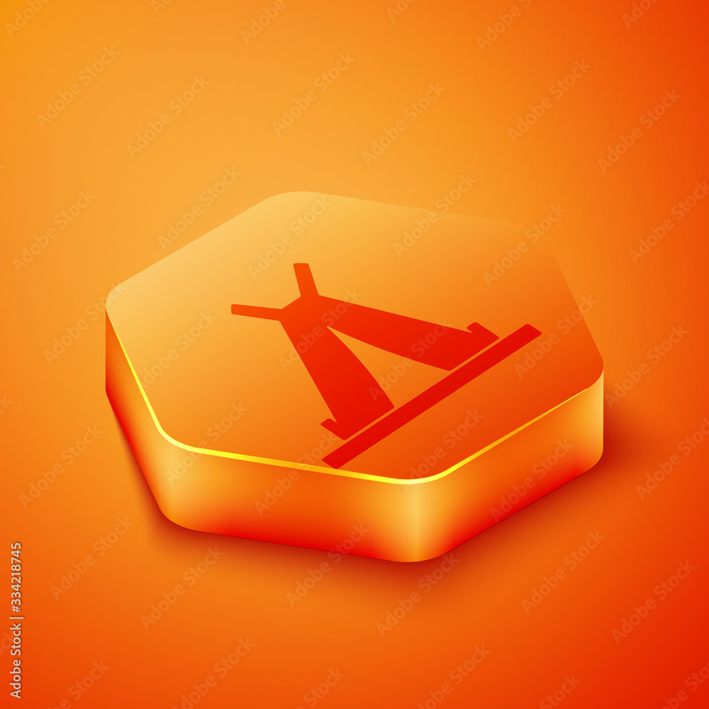 Isometric Traditional indian teepee or wigwam icon isolated on orange background. Indian tent. Orang