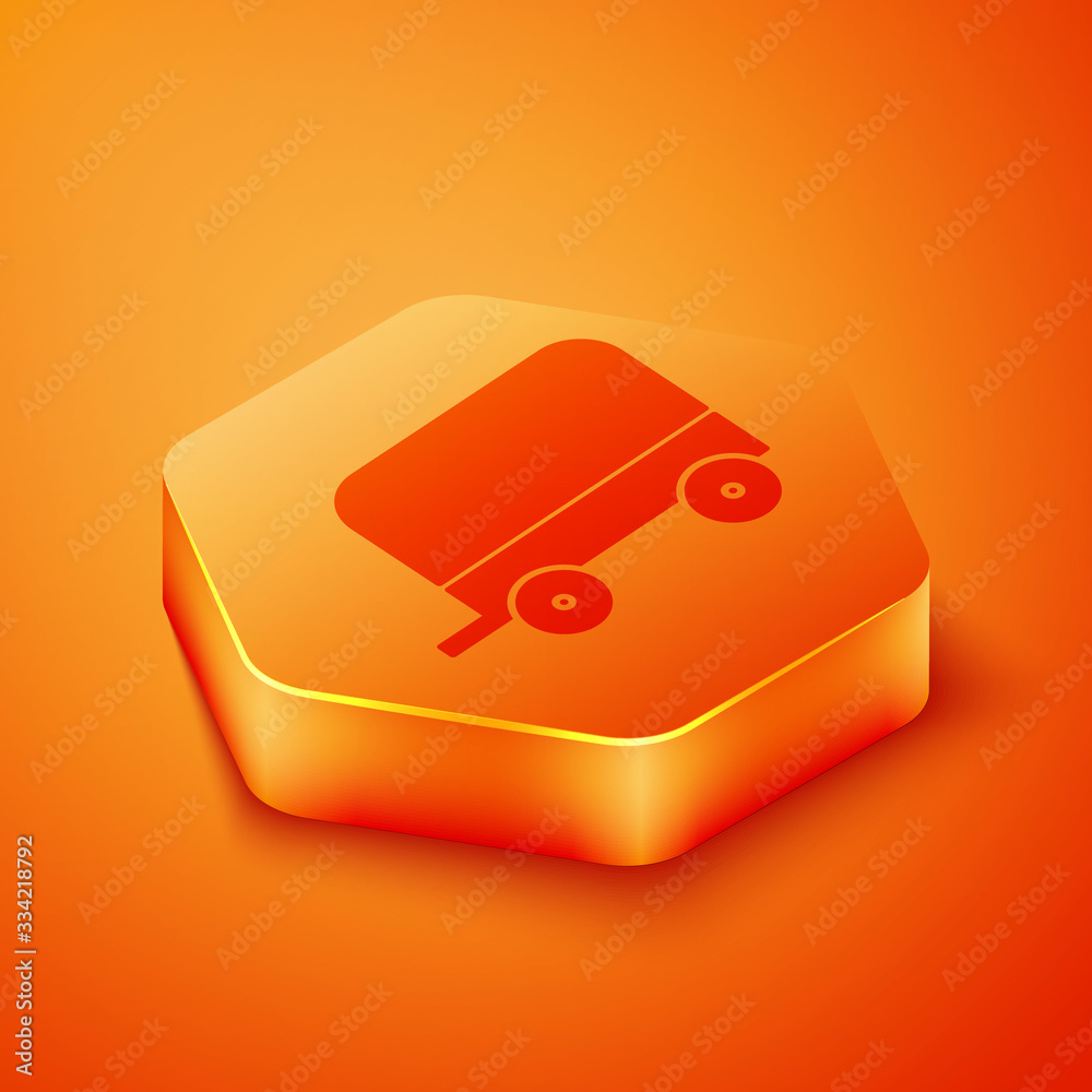 Isometric Wild west covered wagon icon isolated on orange background. Orange hexagon button. Vector 