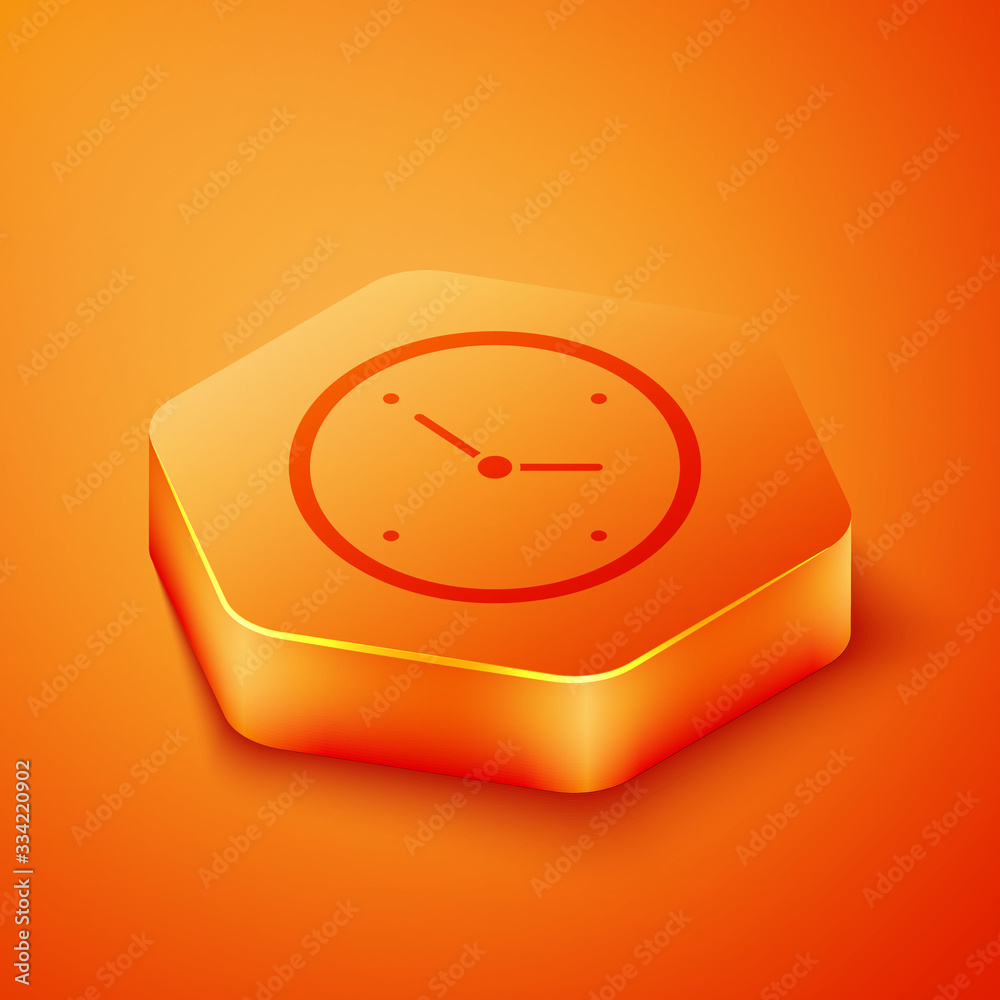 Isometric Fast time delivery icon isolated on orange background. Timely service, stopwatch in motion