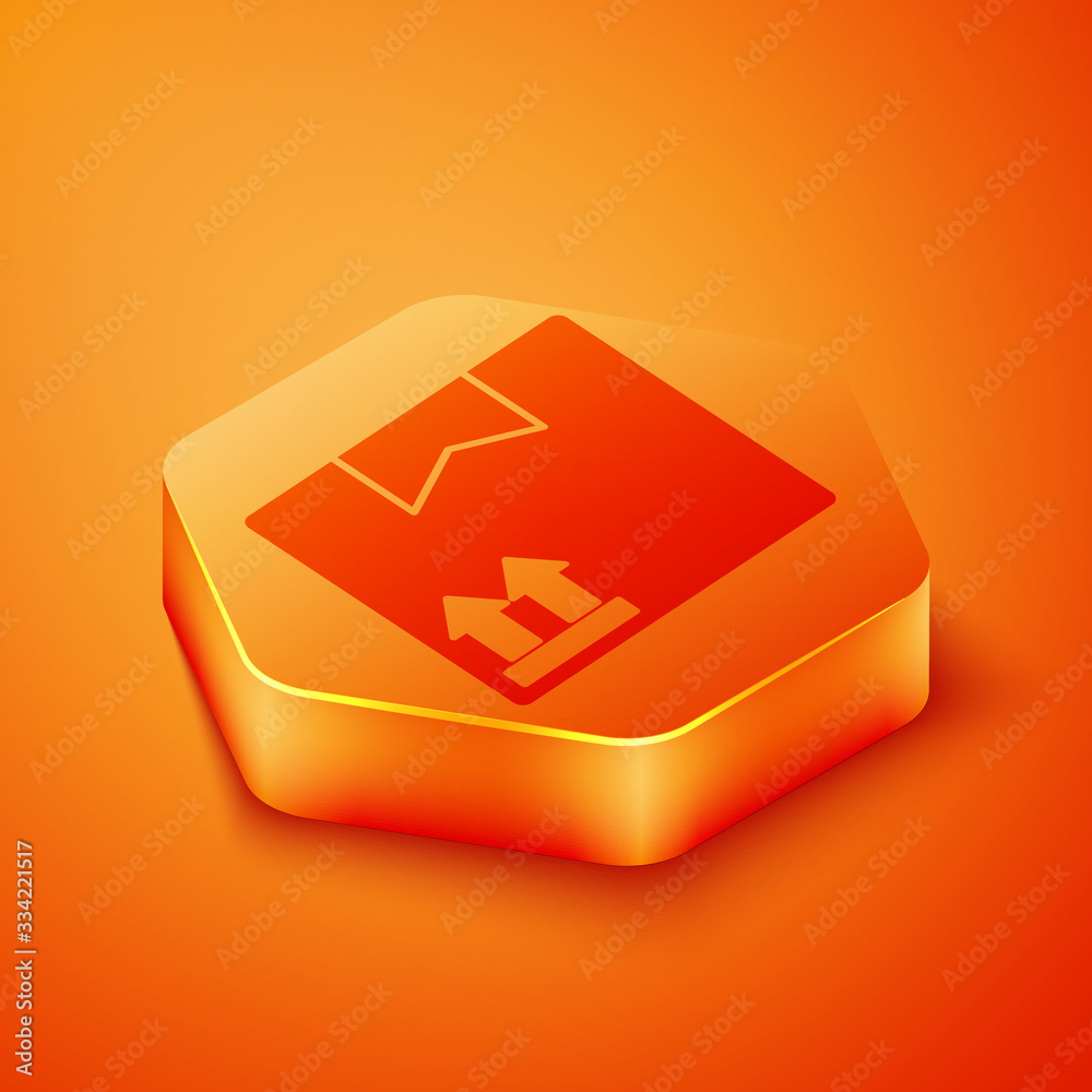 Isometric Cardboard box with traffic symbol icon isolated on orange background. Box, package, parcel