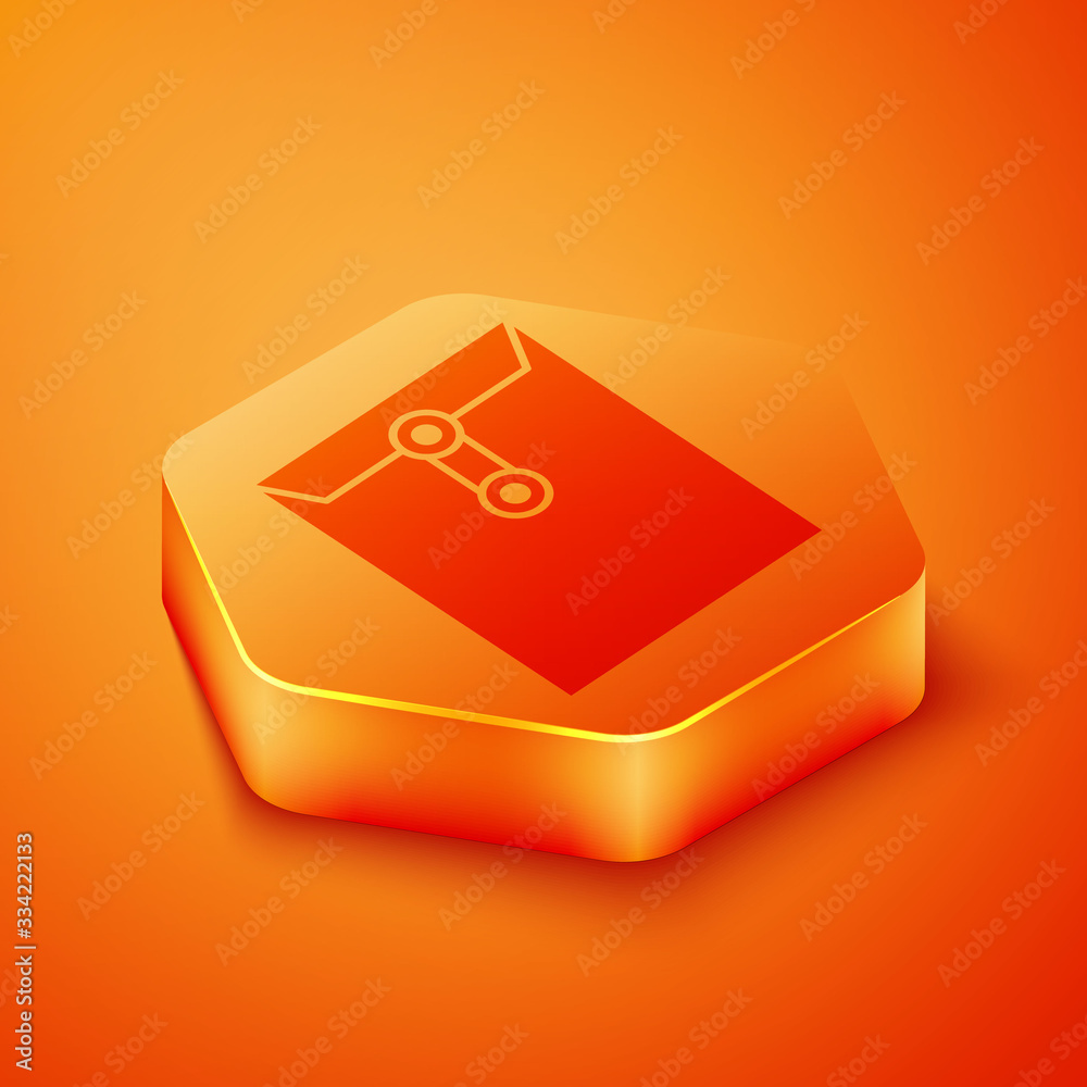 Isometric Envelope icon isolated on orange background. Email message letter symbol. Orange hexagon b