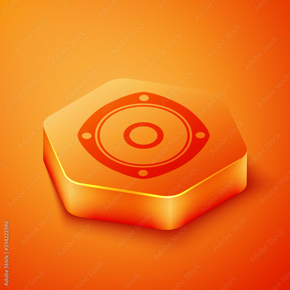 Isometric Stereo speaker icon isolated on orange background. Sound system speakers. Music icon. Musi