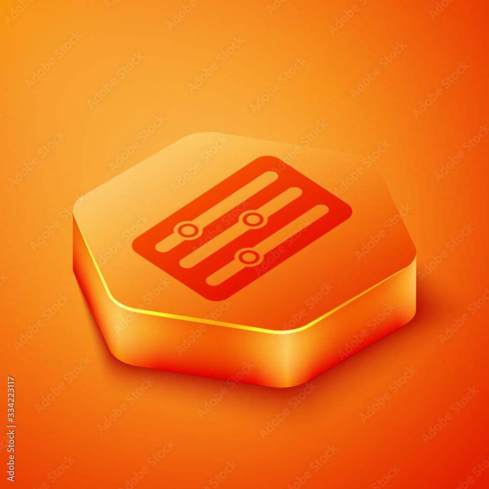 Isometric Sound mixer controller icon isolated on orange background. Dj equipment slider buttons. Mi