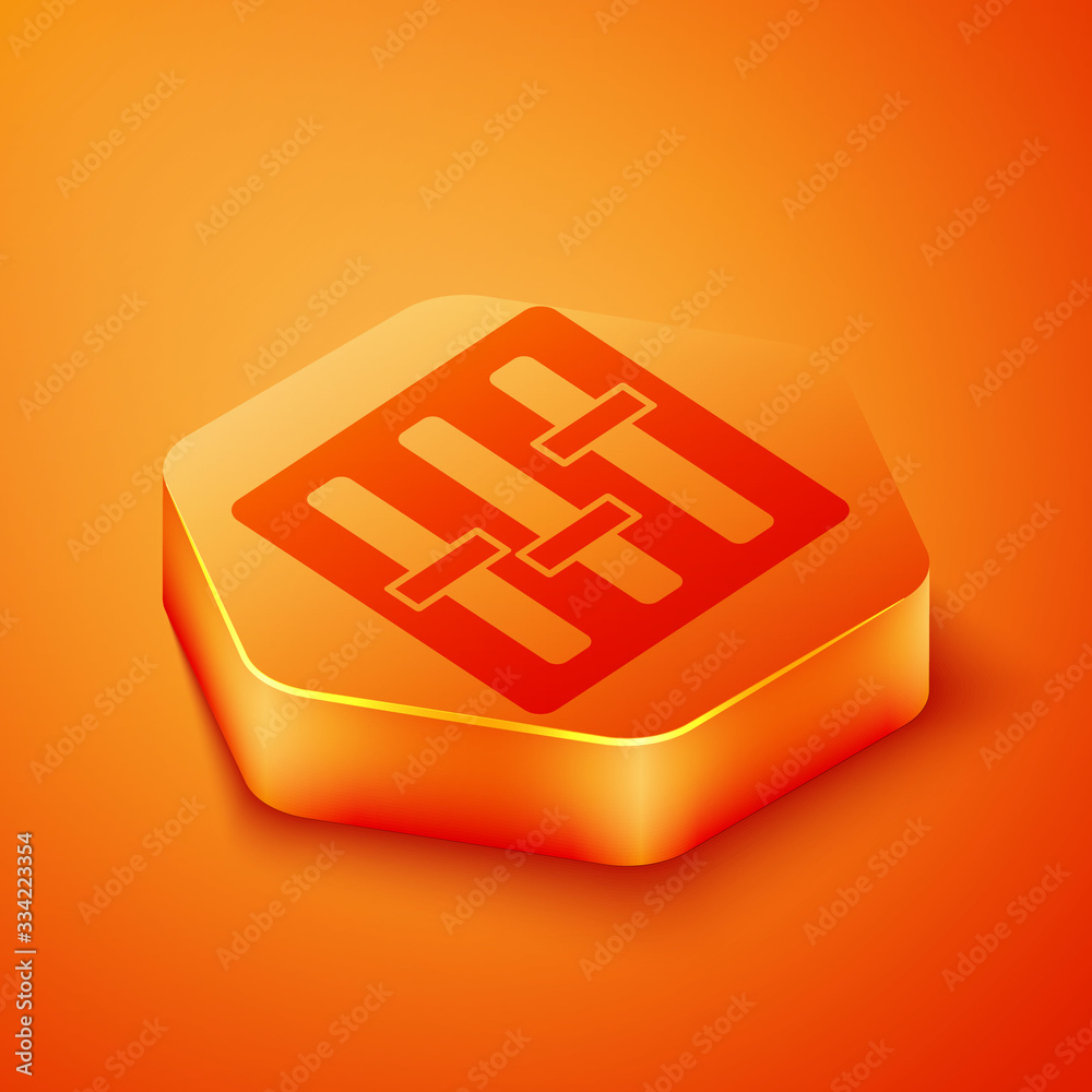 Isometric Sound mixer controller icon isolated on orange background. Dj equipment slider buttons. Mi