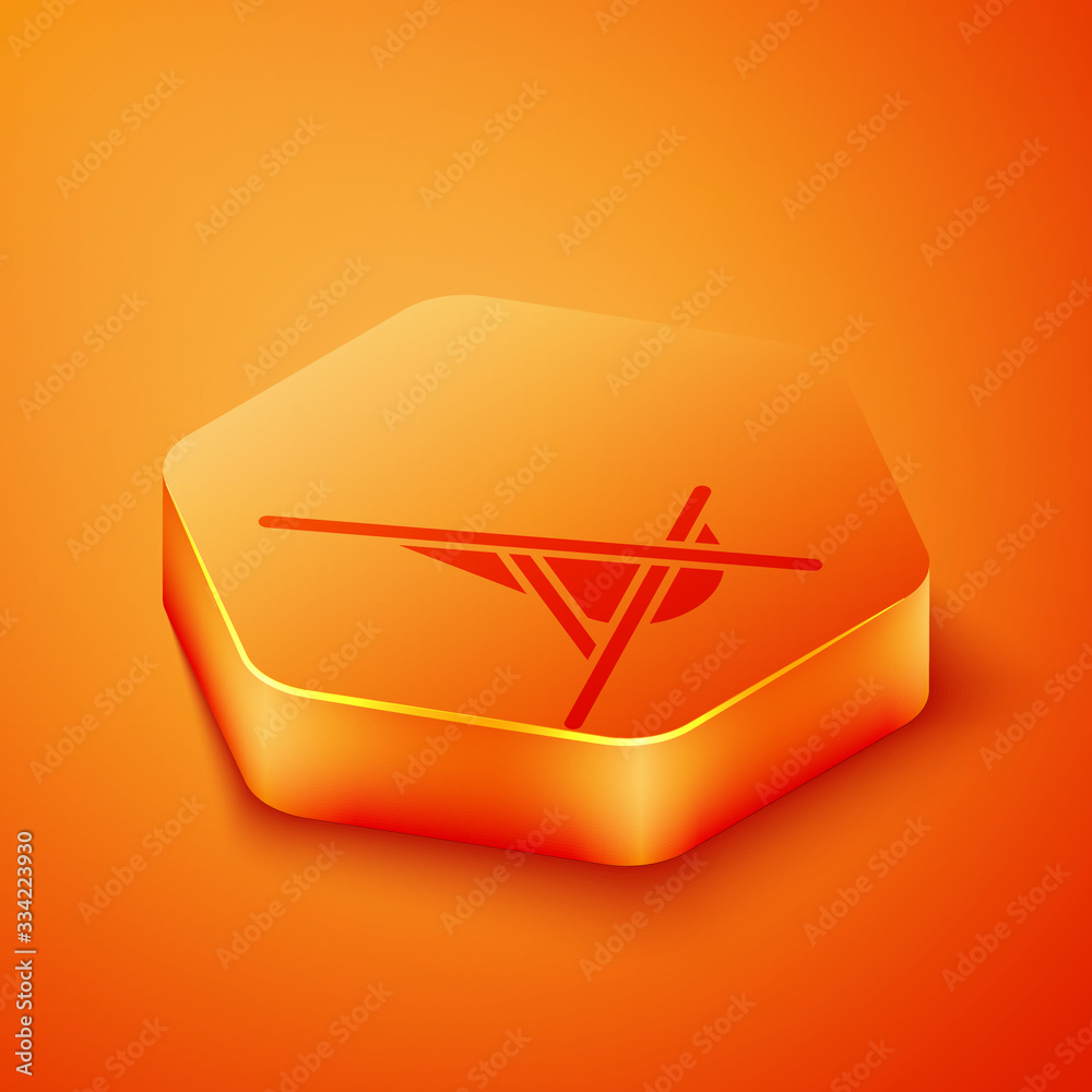 Isometric Sunbed icon isolated on orange background. Orange hexagon button. Vector Illustration