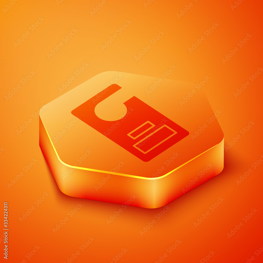 Isometric Please do not disturb icon isolated on orange background. Hotel Door Hanger Tags. Orange h