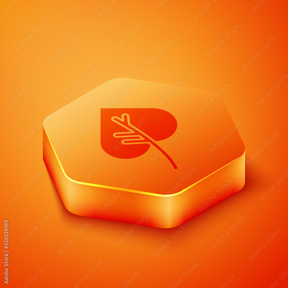 Isometric Leaf icon isolated on orange background. Leaves sign. Fresh natural product symbol. Orange