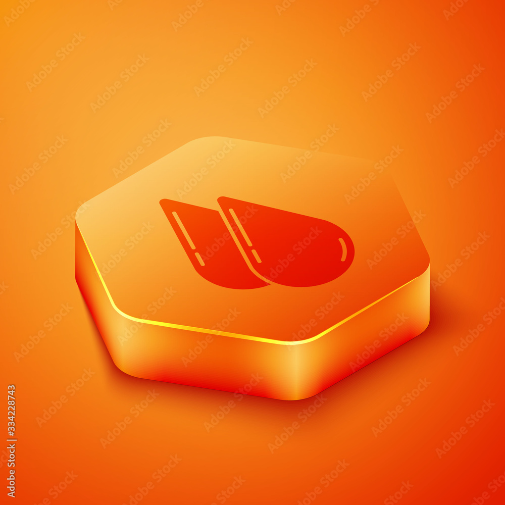 Isometric Water drop icon isolated on orange background. Orange hexagon button. Vector Illustration