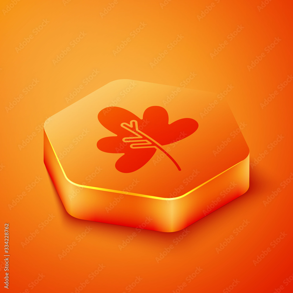 Isometric Leaf icon isolated on orange background. Leaves sign. Fresh natural product symbol. Orange