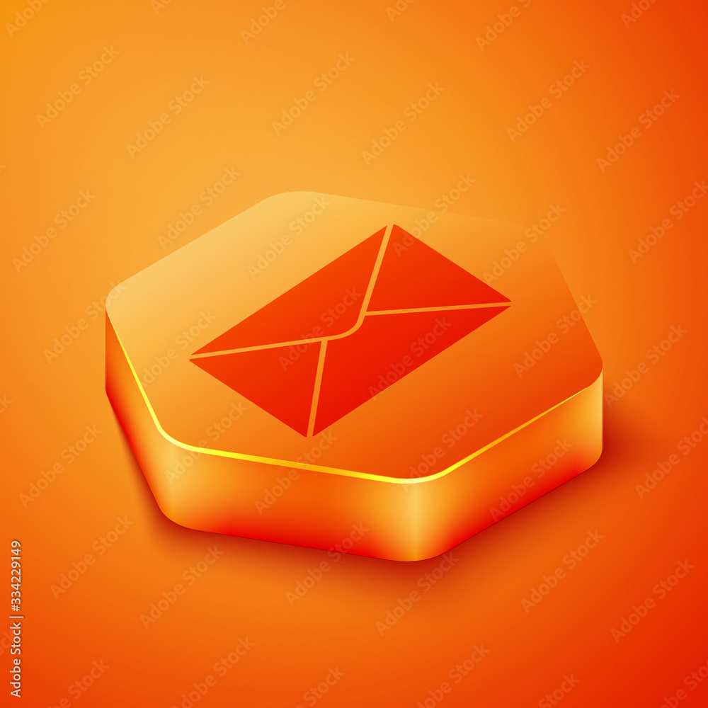 Isometric Envelope icon isolated on orange background. Email message letter symbol. Orange hexagon b