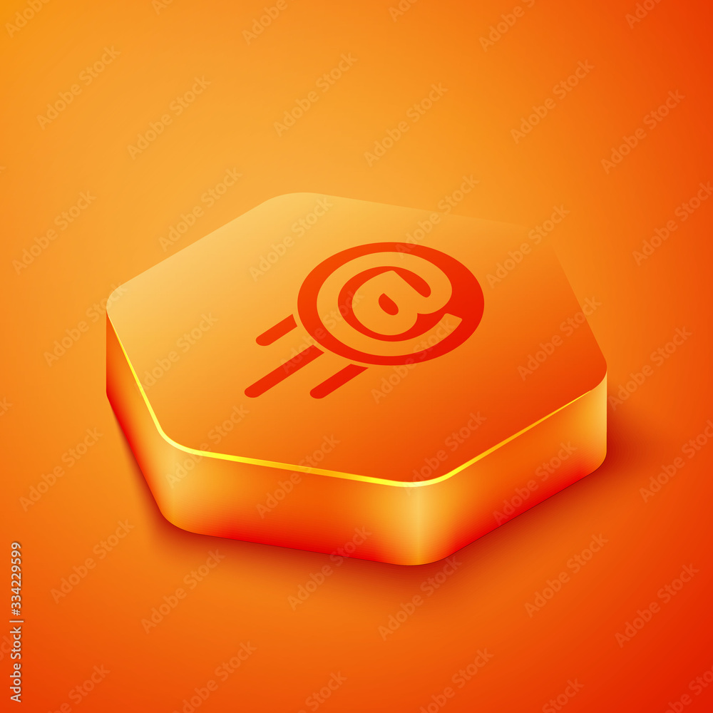 Isometric Mail and e-mail icon isolated on orange background. Envelope symbol e-mail. Email message 