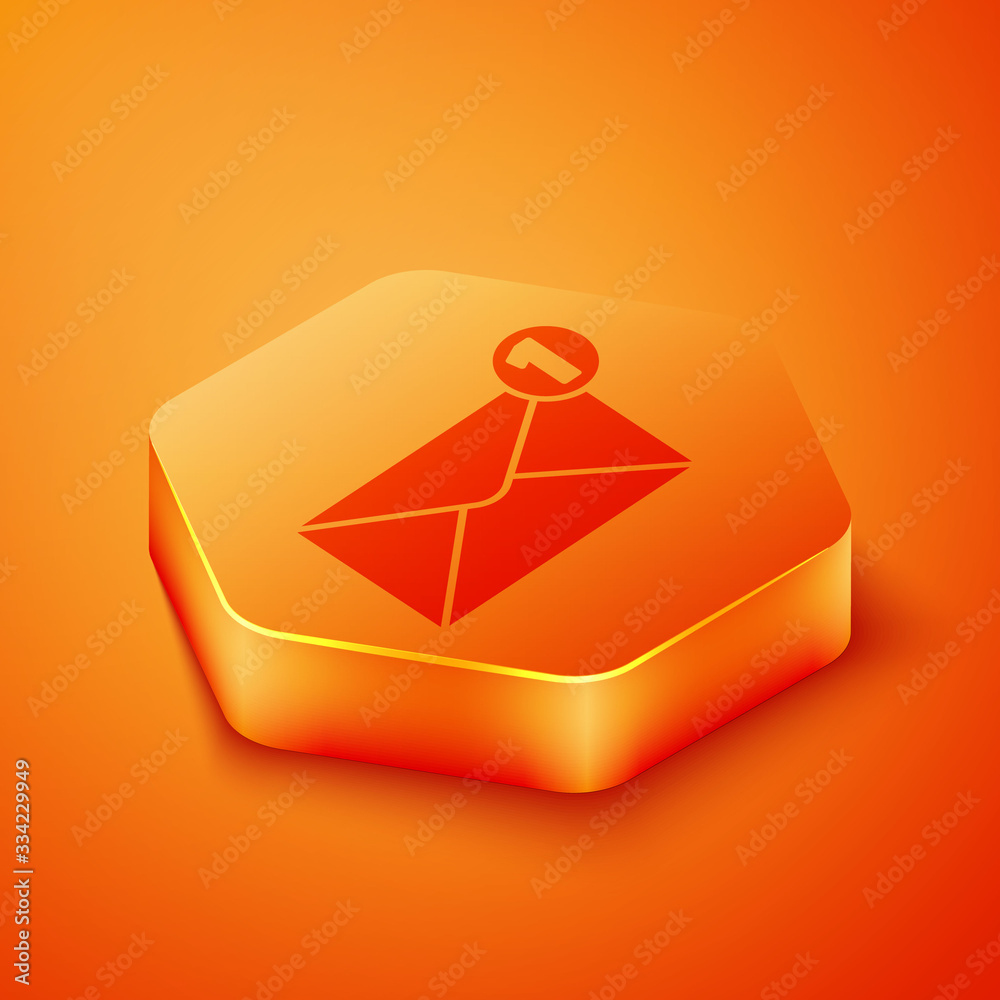 Isometric Envelope icon isolated on orange background. Received message concept. New, email incoming