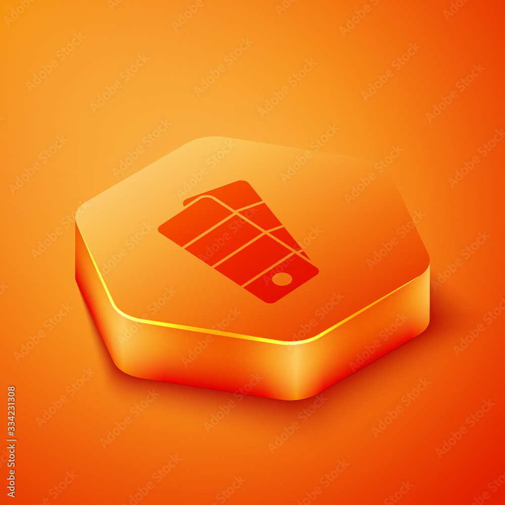 Isometric Palette icon isolated on orange background. Orange hexagon button. Vector Illustration