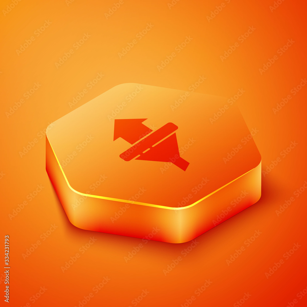 Isometric Sales funnel with arrows for marketing and startup business icon isolated on orange backgr