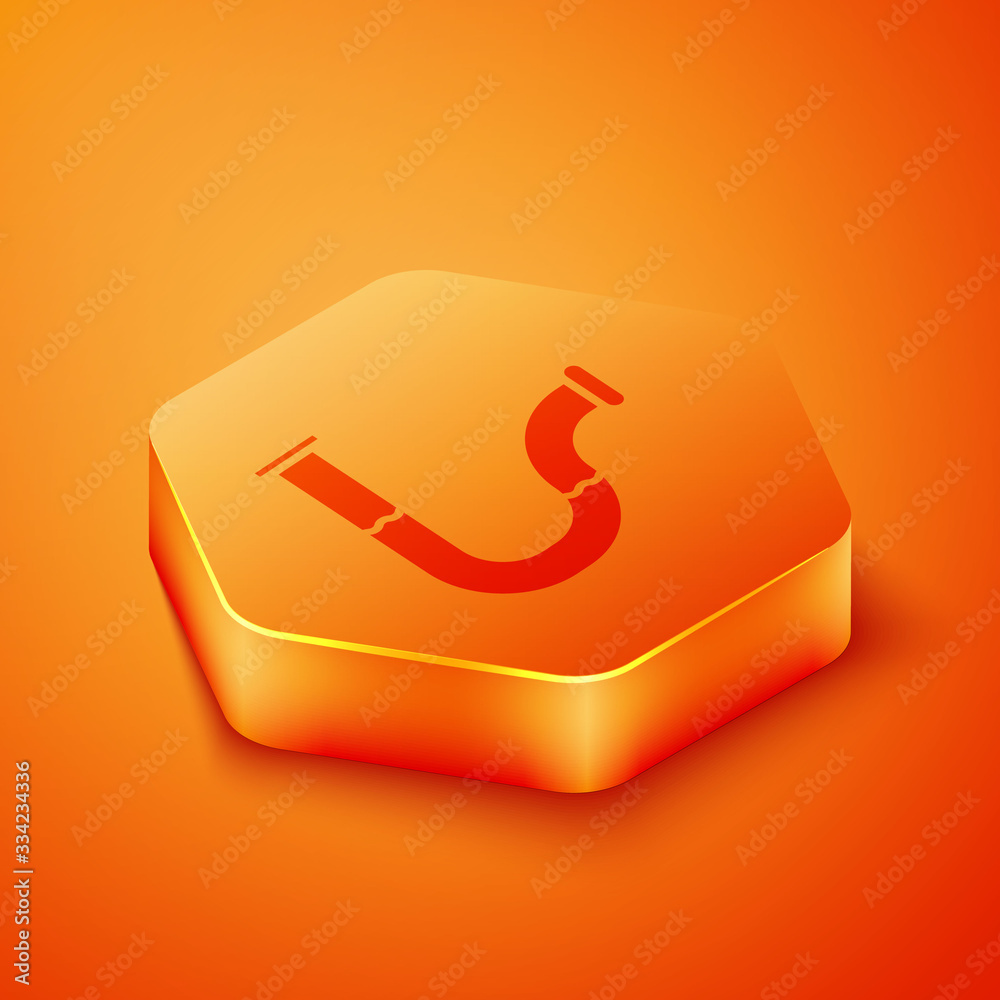 Isometric Industry metallic pipe icon isolated on orange background. Plumbing pipeline parts of diff