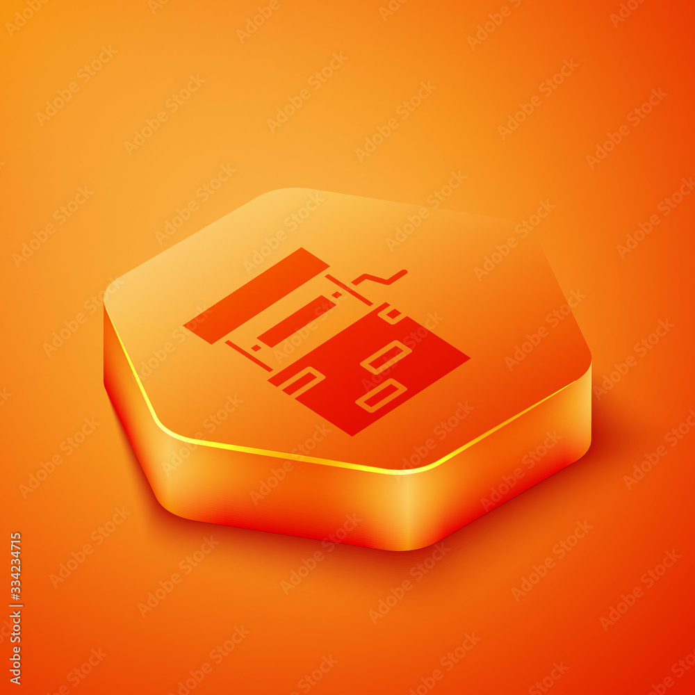 Isometric Well icon isolated on orange background. Orange hexagon button. Vector Illustration