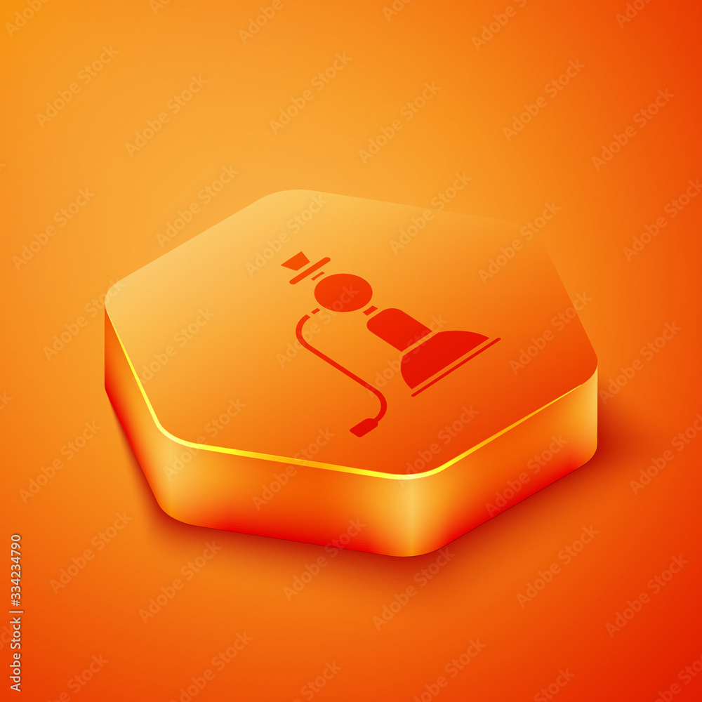 Isometric Wave icon isolated on orange background. Orange hexagon button. Vector Illustration