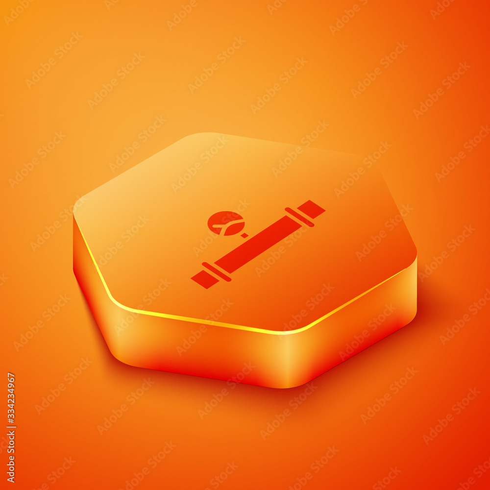 Isometric Industry metallic pipe and manometer icon isolated on orange background. Orange hexagon bu