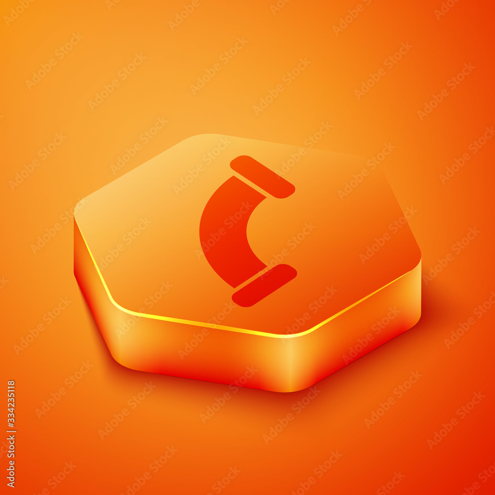 Isometric Industry metallic pipe icon isolated on orange background. Plumbing pipeline parts of diff