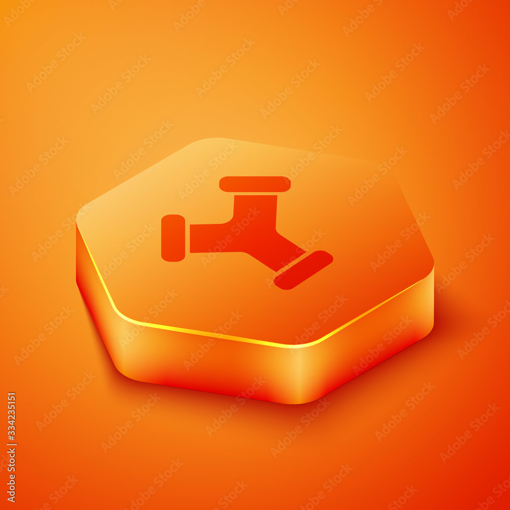 Isometric Industry metallic pipe icon isolated on orange background. Plumbing pipeline parts of diff