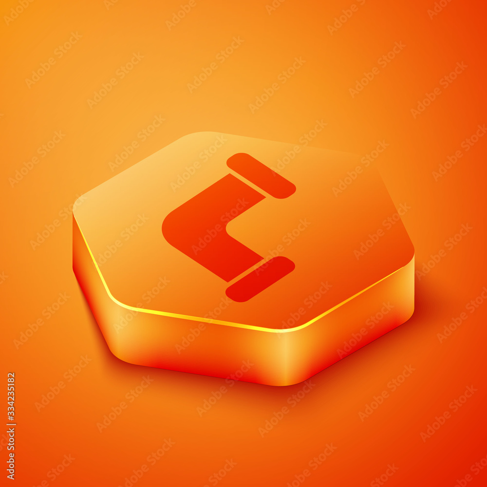 Isometric Industry metallic pipe icon isolated on orange background. Plumbing pipeline parts of diff