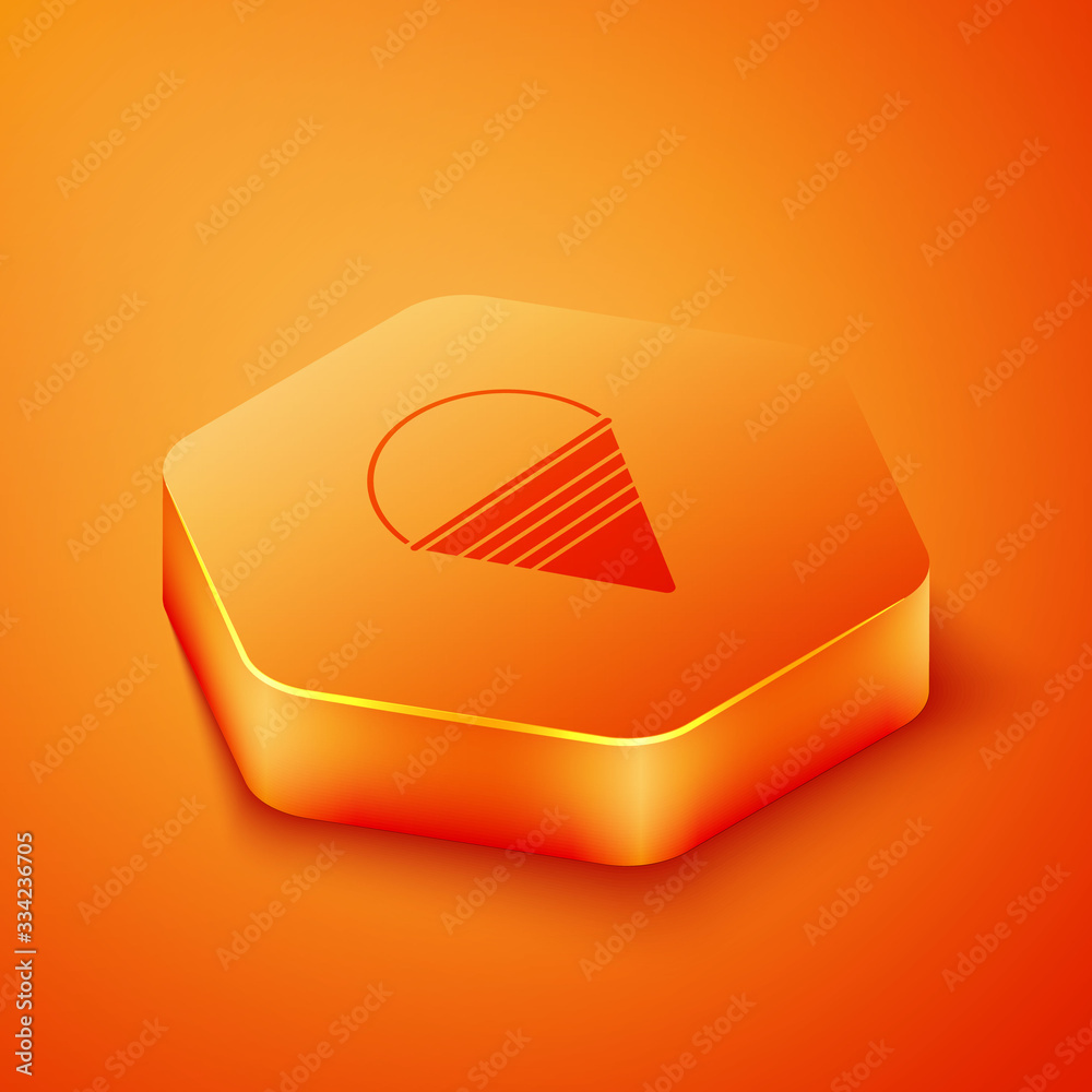 Isometric Fire cone bucket icon isolated on orange background. Metal cone bucket empty or with water