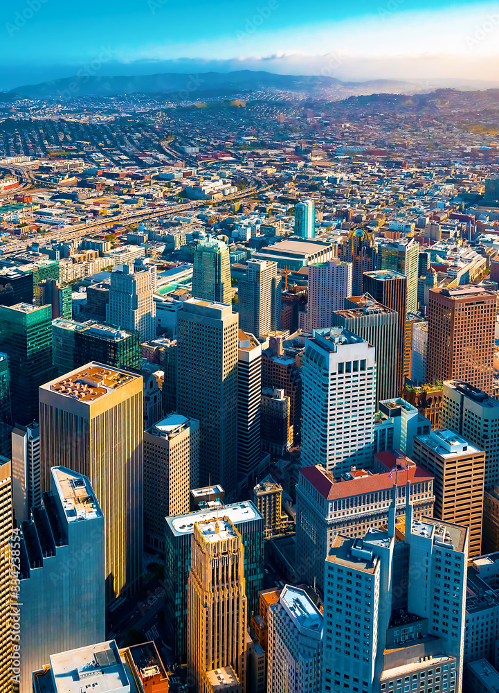 Downtown San Francisco aerial view of skyscrapers