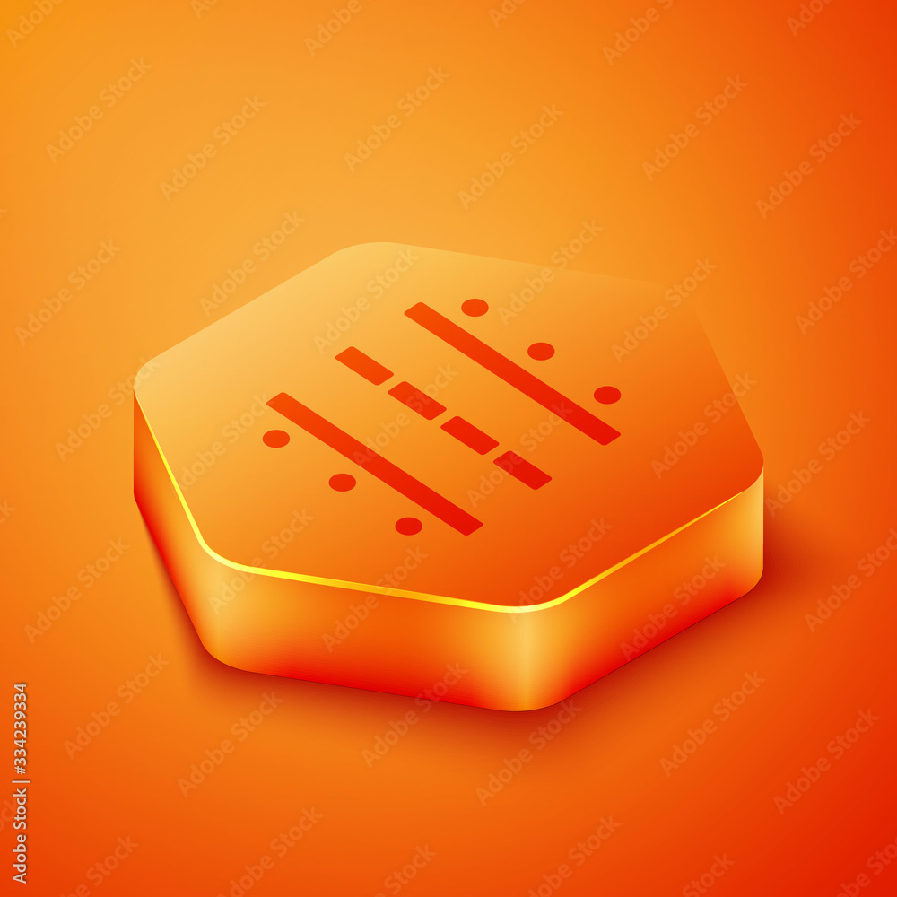 Isometric Airport runway for taking off and landing aircrafts icon isolated on orange background. Or