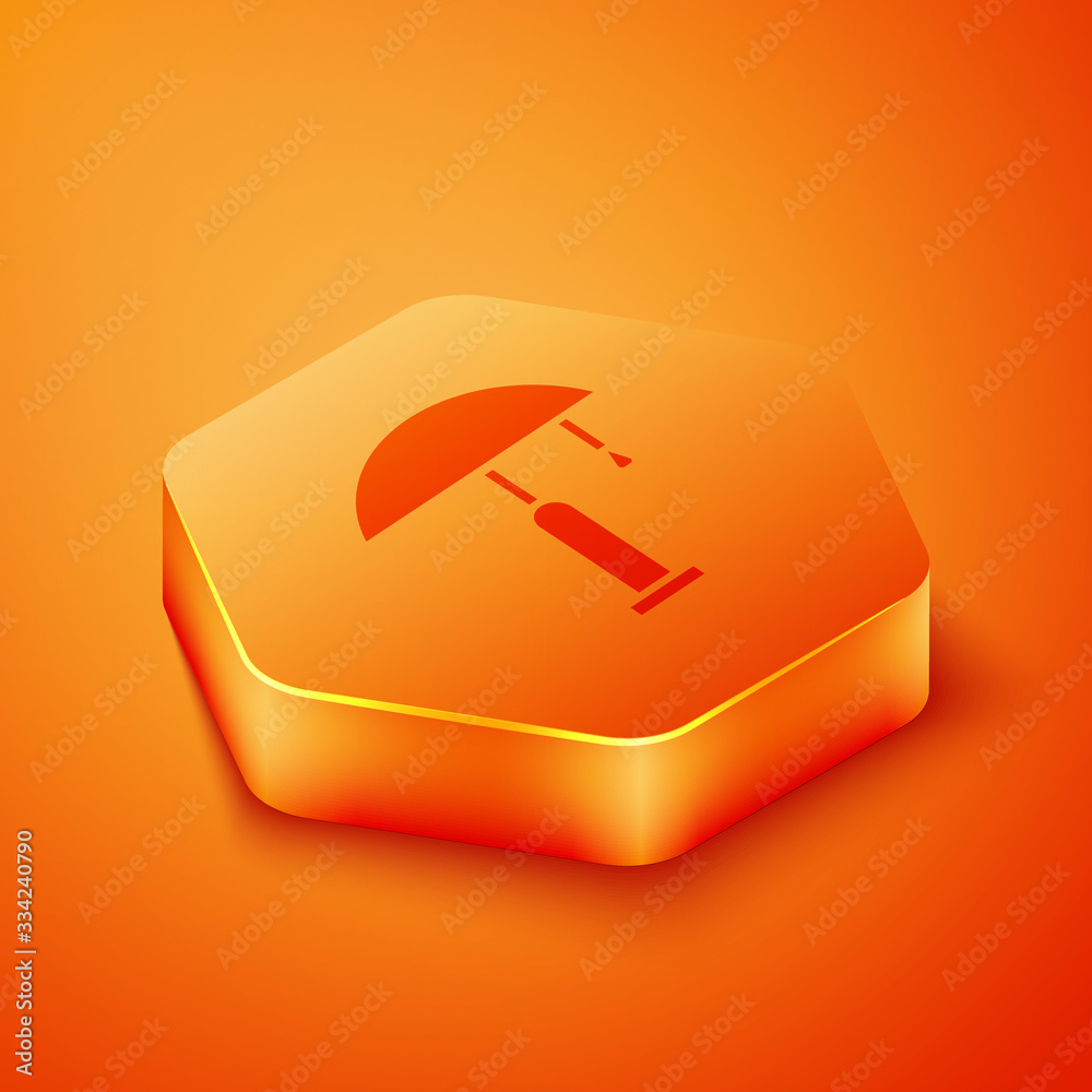 Isometric Table lamp icon isolated on orange background. Orange hexagon button. Vector Illustration